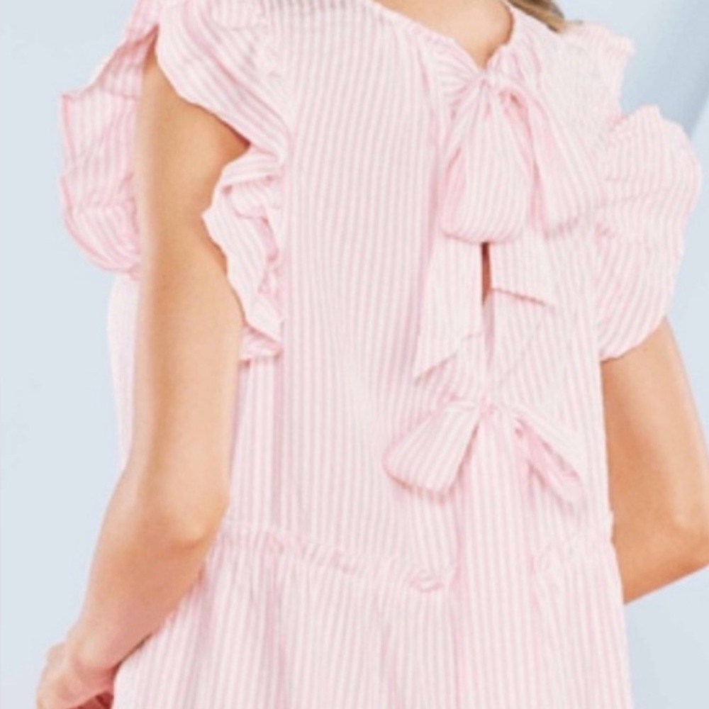 Mud Pie. Pink Striped Ruffle Sleeve Maxi Dress